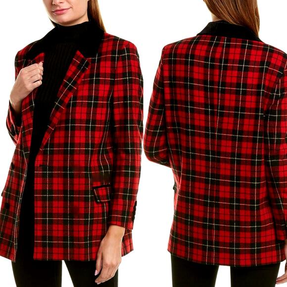 Sag Harbor 14 Vintage 90s Oversized Tartan Plaid WOOL Blazer LUXURY Coat Red - Picture 1 of 10